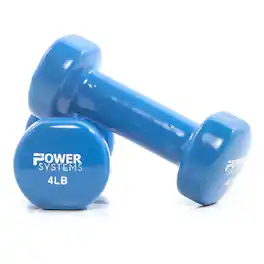 Power Systems - 4 lbs Deluxe Vinyl Dumbbells Set, Pair of Dumbbell Weight with Non-Slip Grip - Blue