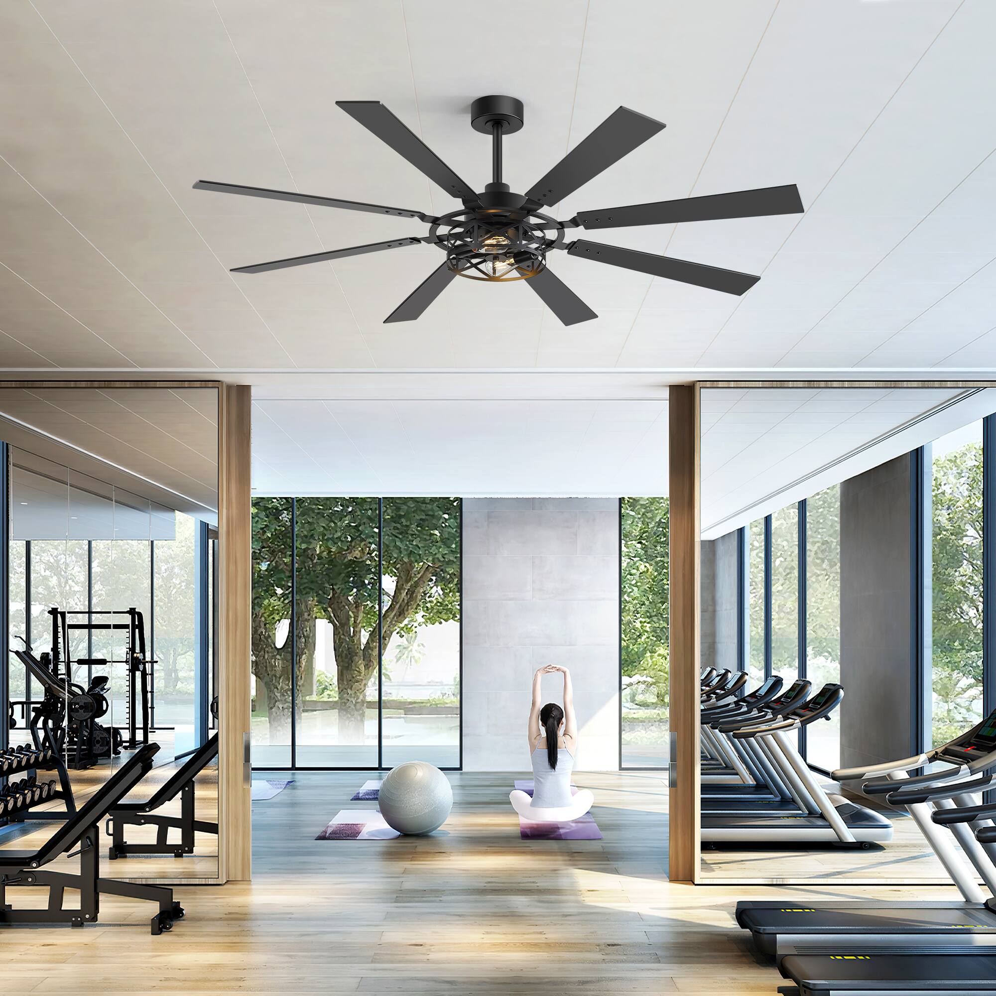 Alt View 6. Breezary - 65-Inch Traditional Ceiling Fan with Dual Bulb Light Kit, 8 Reversible Blades, DC Motor, 6 Speeds, Remote & Timer - Black and Walnut.