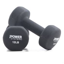 Power Systems - 12 lbs Premium Neoprene Dumbbells Set, Pair of Hand Weights with Non-Slip Grip - Black
