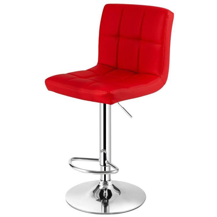 Back. Hivvago - Set of 2 Modern Adjustable Height Barstools w/ Comfortable Red PU Leather Seat - Red.