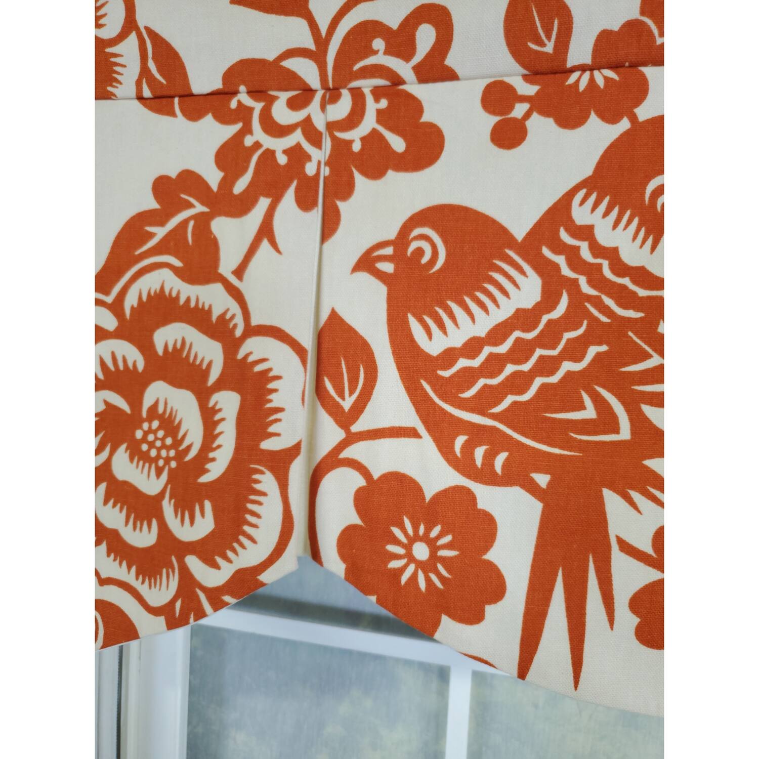 Left. RLF Home - RLF Home 3" Rod Pocket High Quality Fabric Love Bird Mandy Valance for Windows 50" x 17" Orange - Orange.