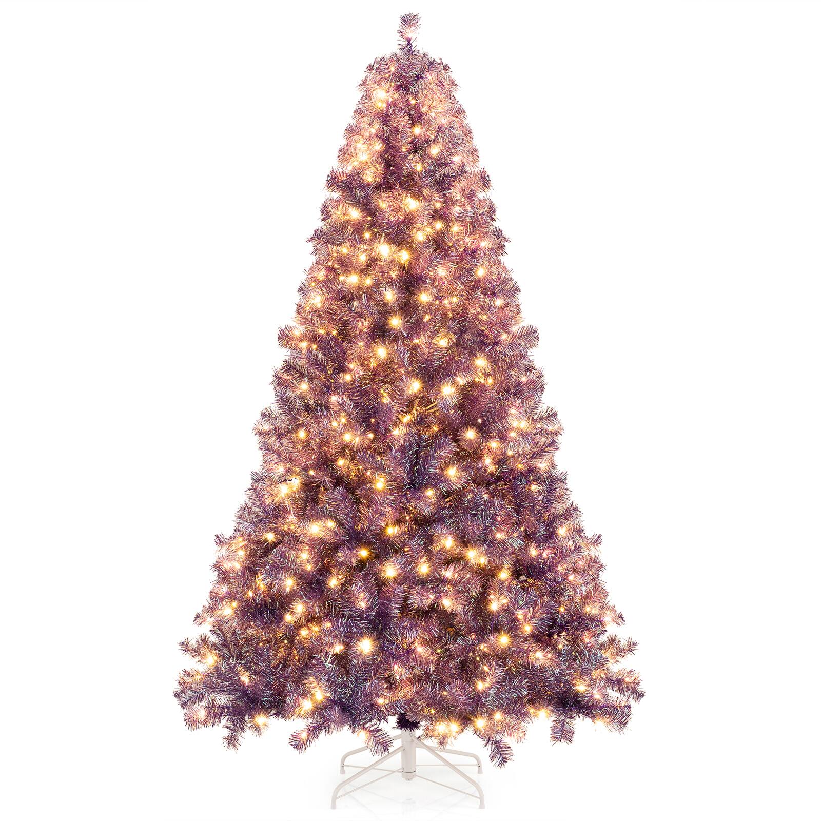 Alt View 8. Gymax - Gymax 7.5 FT Pre-Lit Tinsel Christmas Tree Artificial Xmas Tree w/ 1300 Lush Branch Tips - Purple.