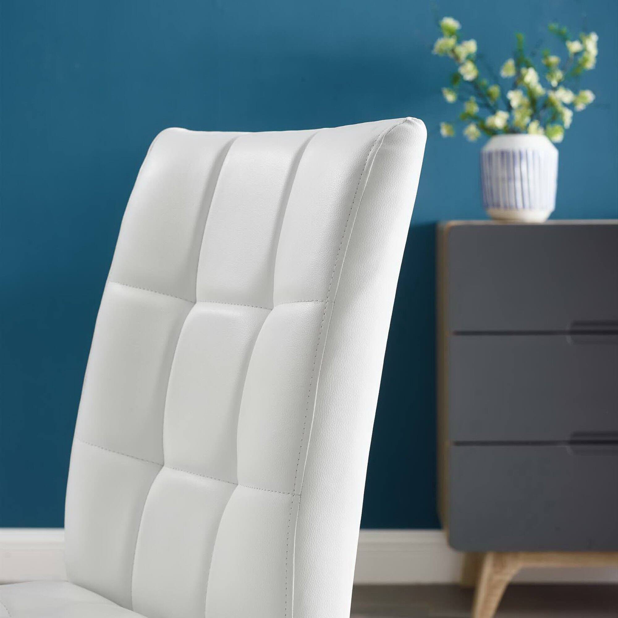 Left. Modway - Promulgate Biscuit Tufted Upholstered Faux Leather Dining Side Chair Set of 2 by Modway - White.