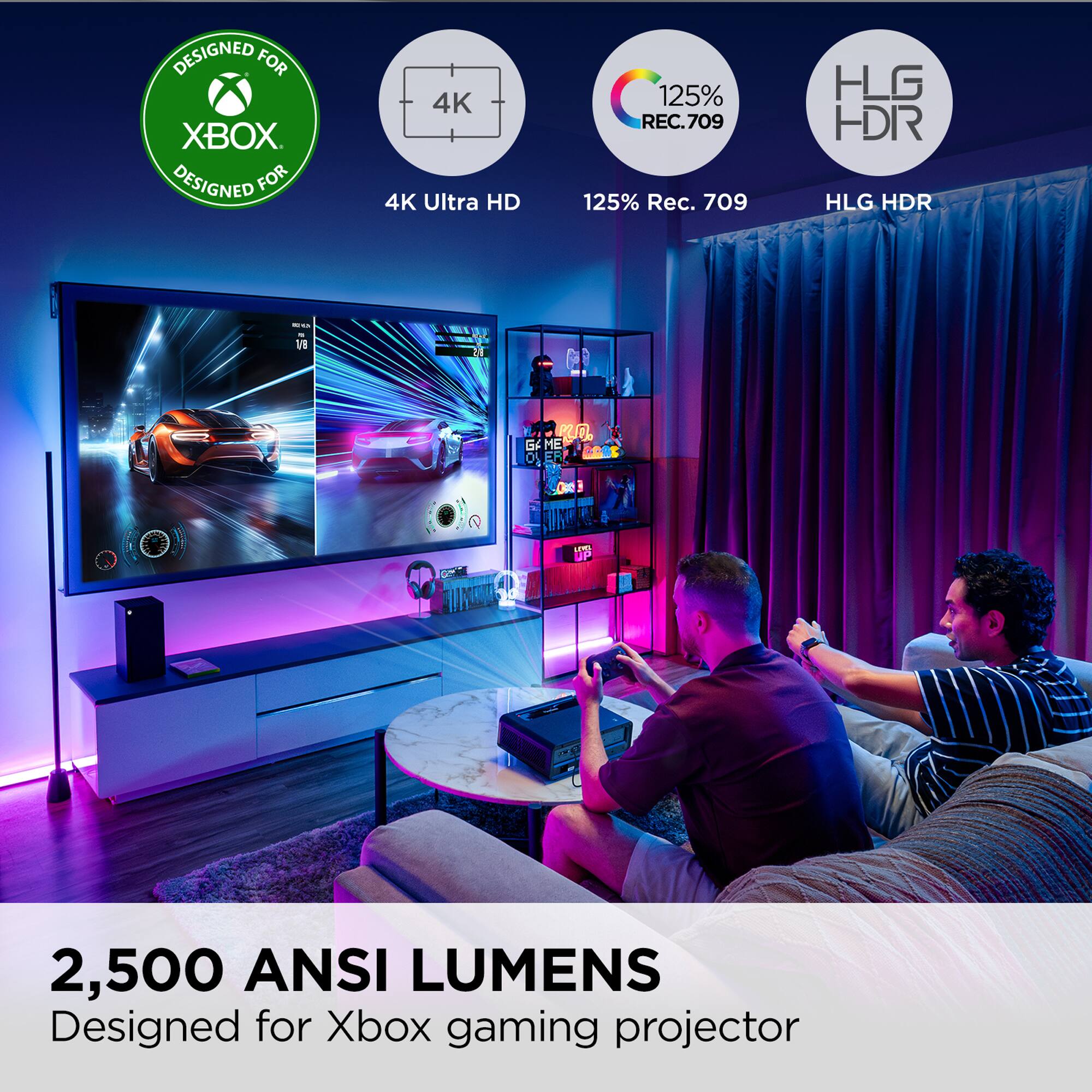Designed for Xbox gaming projector, 2,500 ANSI Lumens.