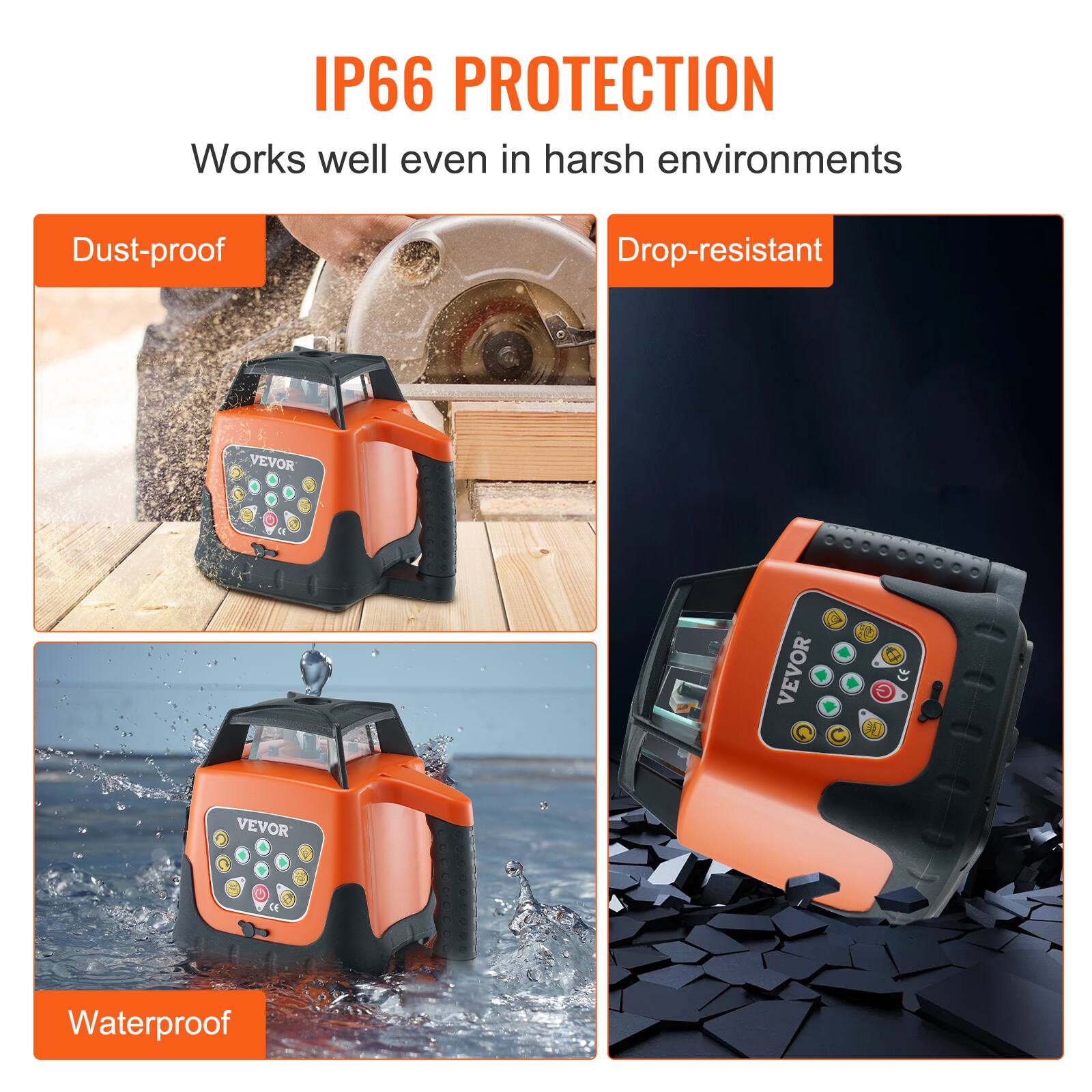 IP66 PROTECTION  
Works well even in harsh environments  

Dust-proof  
Drop-resistant  
Waterproof