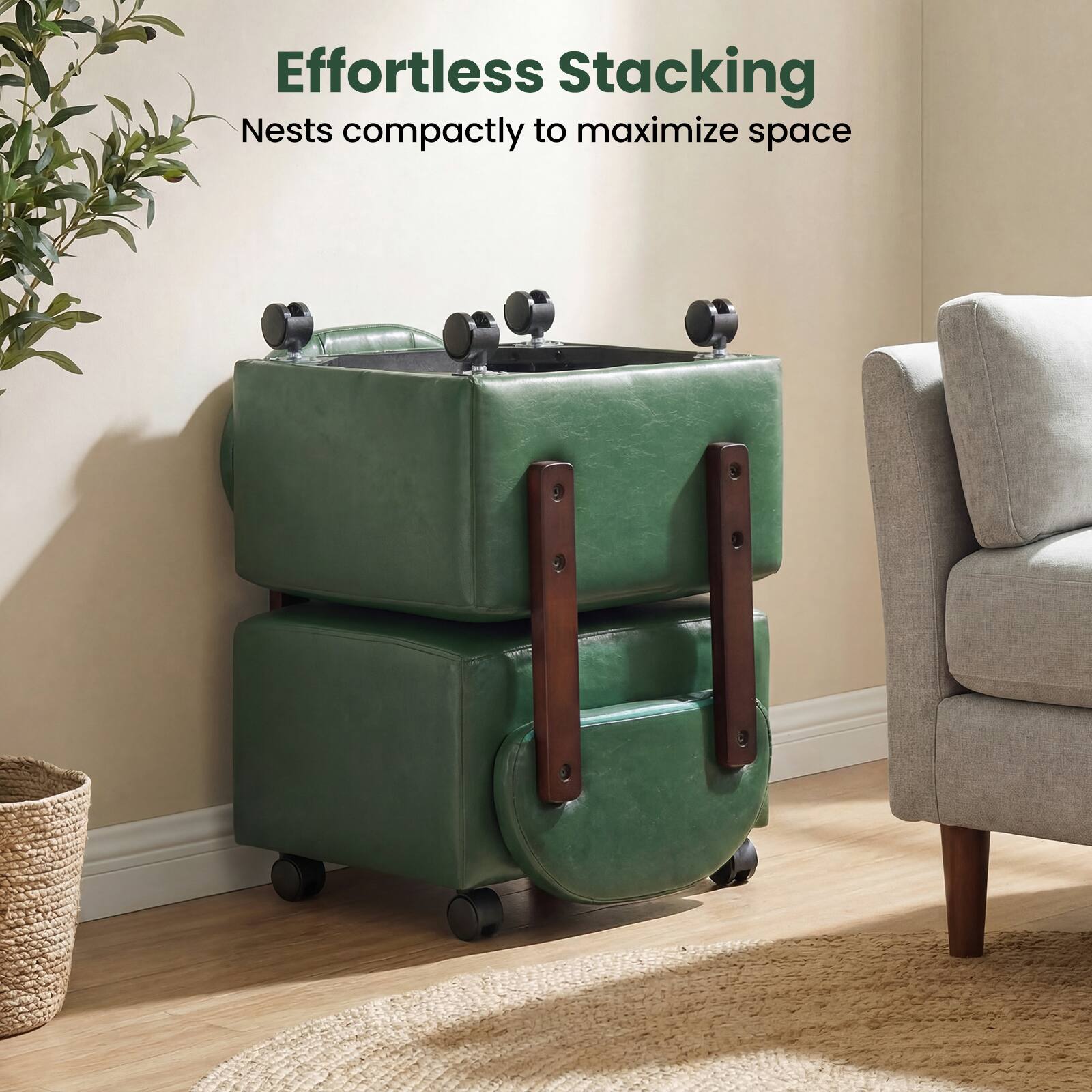 Effortless Stacking  
Nests compactly to maximize space