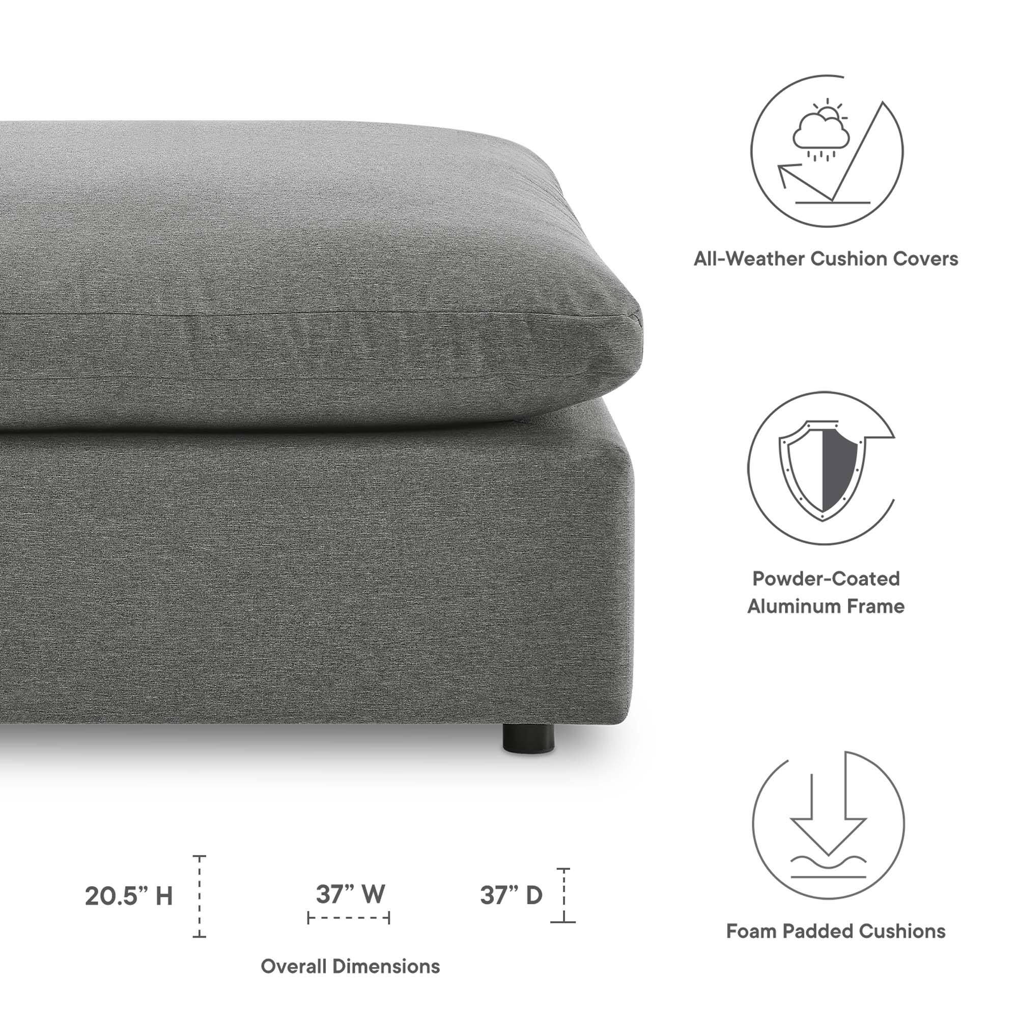 All-Weather Cushion Covers  
Powder-Coated Aluminum Frame  
Foam Padded Cushions  

Overall Dimensions:  
20.5" H x 37" W x 37" D