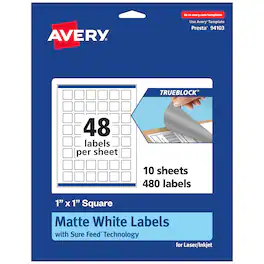 Avery - TrueBlock Square Labels, 1" x 1", 480ct - White