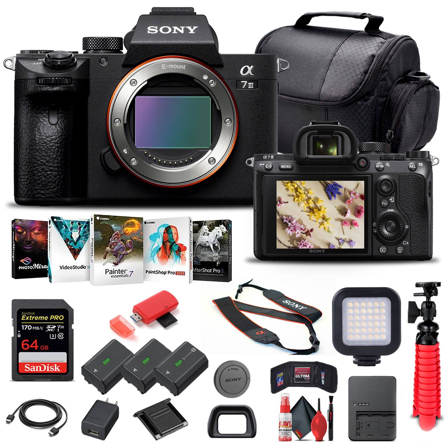 SONY E-mount  
α 7 III  
C7E C3  
MIN O 0 1 FE  
PHOTO Mira  
VideoStudio  
Corel Painter essentials  
PaintShop Pro  
AfterShot Pro  
SONY 5 d  
SHOs Extreme PRO 170 MB/s  
30 SONY 64 GB SanDisk  
ULTIMA  
FAVE  
Md