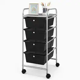 Ecooso - 4-Drawer Rolling Storage Cart with Plastic Drawers, Mobile Bin Organizer for Craft, Office and Home Storage - Black