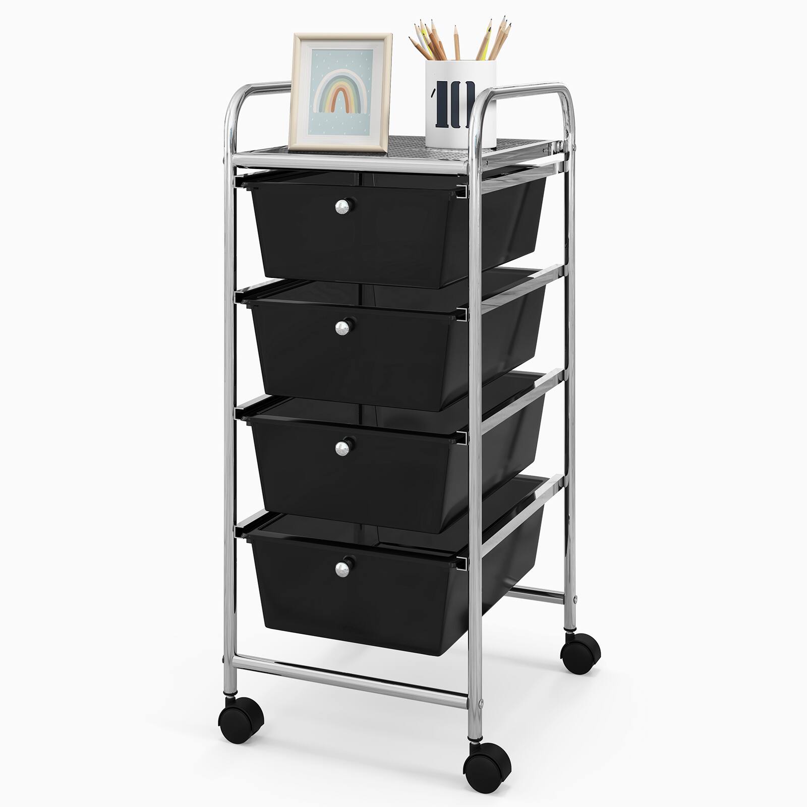 Alt View 9. Sugift - 4-Drawer Cart Storage Bin Organizer Rolling with Plastic Drawers - Black.
