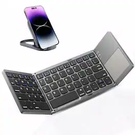 Cedar Assembly - Foldable With Touchpad - Portable Wireless Holder Rechargeable Full Size Ultra Slim Pocket Folding Keyboards - Default
