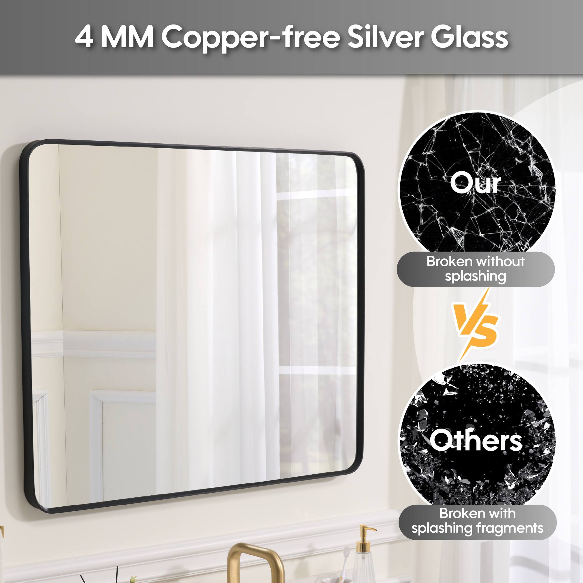 4 MM Copper-free Silver Glass

Our
Broken without splashing

vs

Others
Broken with splashing fragments