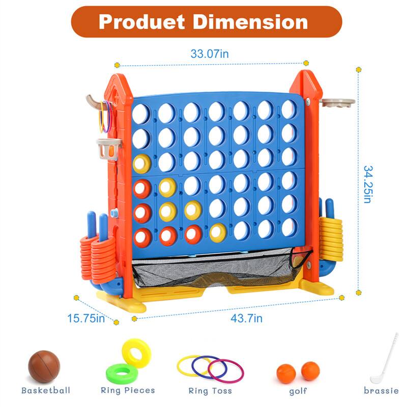 Product Dimension  
33.07in x 34.25in x 43.7in  

Basketball Ring Pieces  
Ring Toss  
golf  
brassie