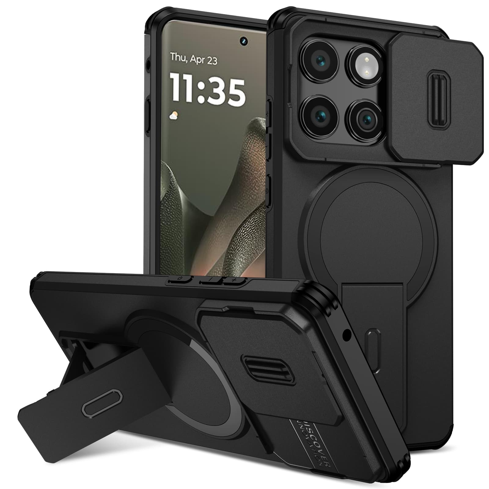 UUCOVER - Magnetic Case for Motorola Edge (2025) Shockproof TPU+PC Case Compatible with Mag Safe Stand Sliding Camera Cover - Black price history on PriceWatchPro