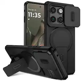 UUCOVER - Magnetic Case for Motorola Edge (2025) Shockproof TPU+PC Case Compatible with Mag Safe Stand Sliding Camera Cover - Black