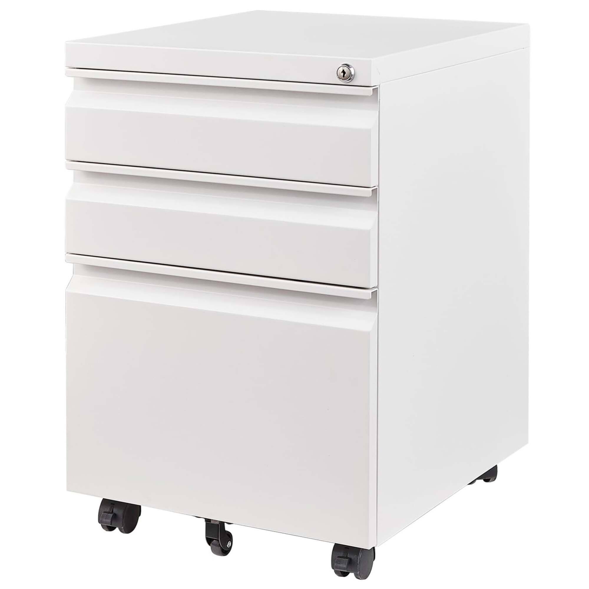 Front. GOODSILO - Fully Assembled Locking Mobile File Cabinet on Casters - 3 Drawers - White.