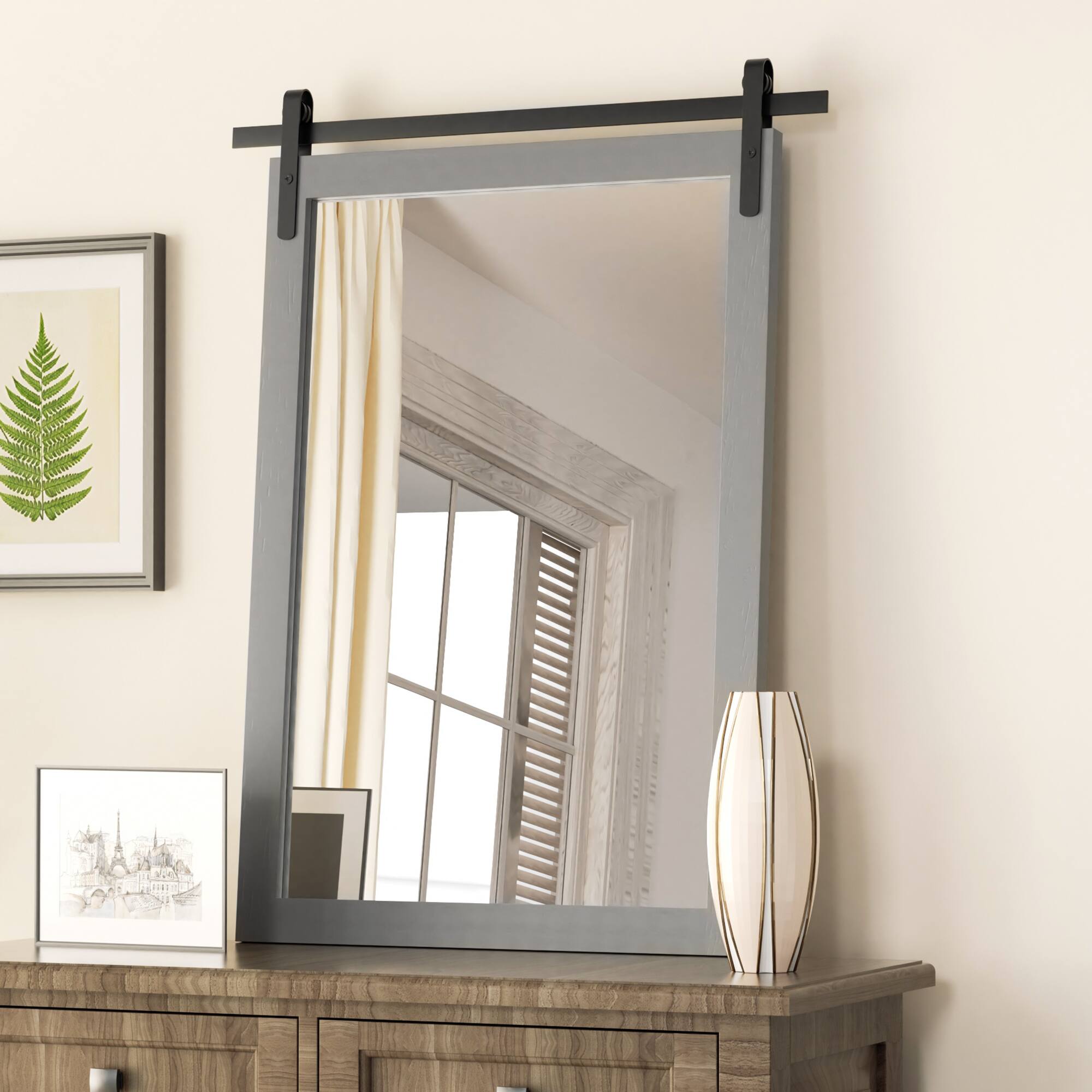 Alt View 2. PAIHOME - Modern Style Bathroom Mirror Waterproof Solid Wood Frame Wall Mirror Suitable for Living Room Bedroom - Grey - 18"x26".