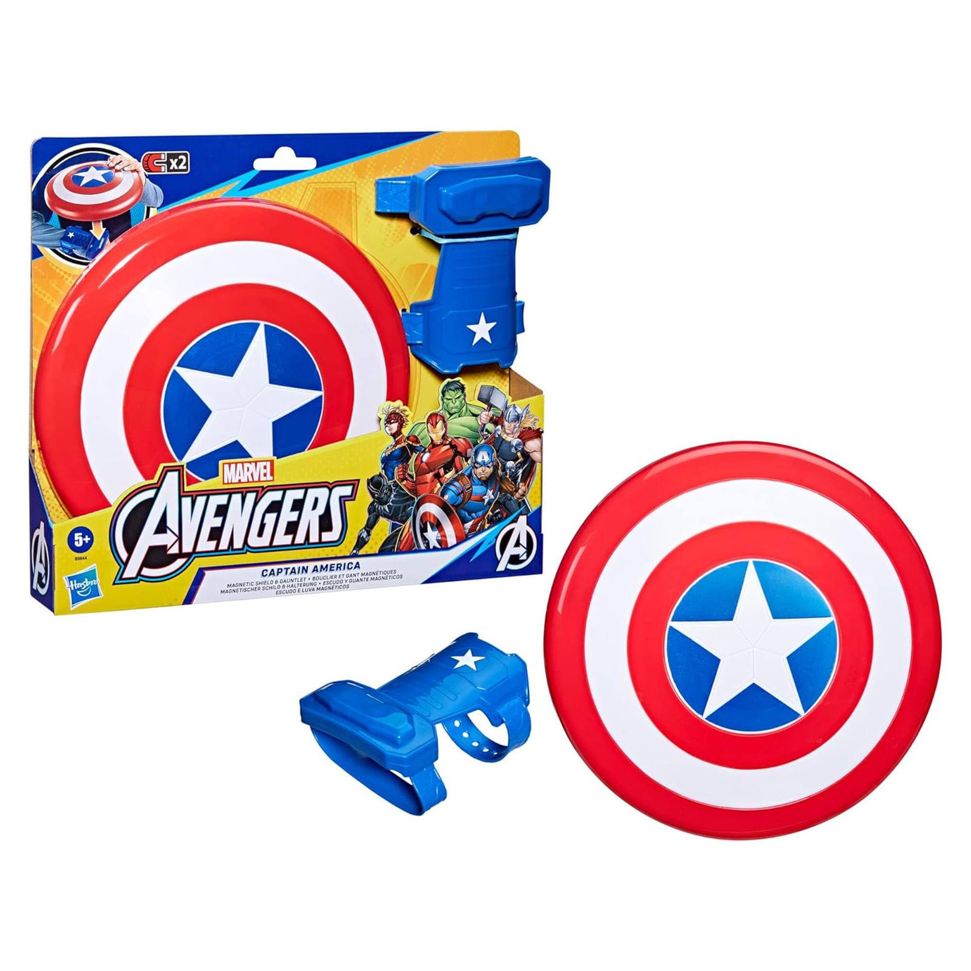 - x2 MARVEL AVENGERS CAPTAIN AMERICA
- 5+
- MAGNETIC DISCS & BLASTER EQUALLY MAGNETIC
- RELEASE THE DISCS TO PLAY
- INCLUDES: 2 MAGNETIC DISCS, 1 BLASTER
