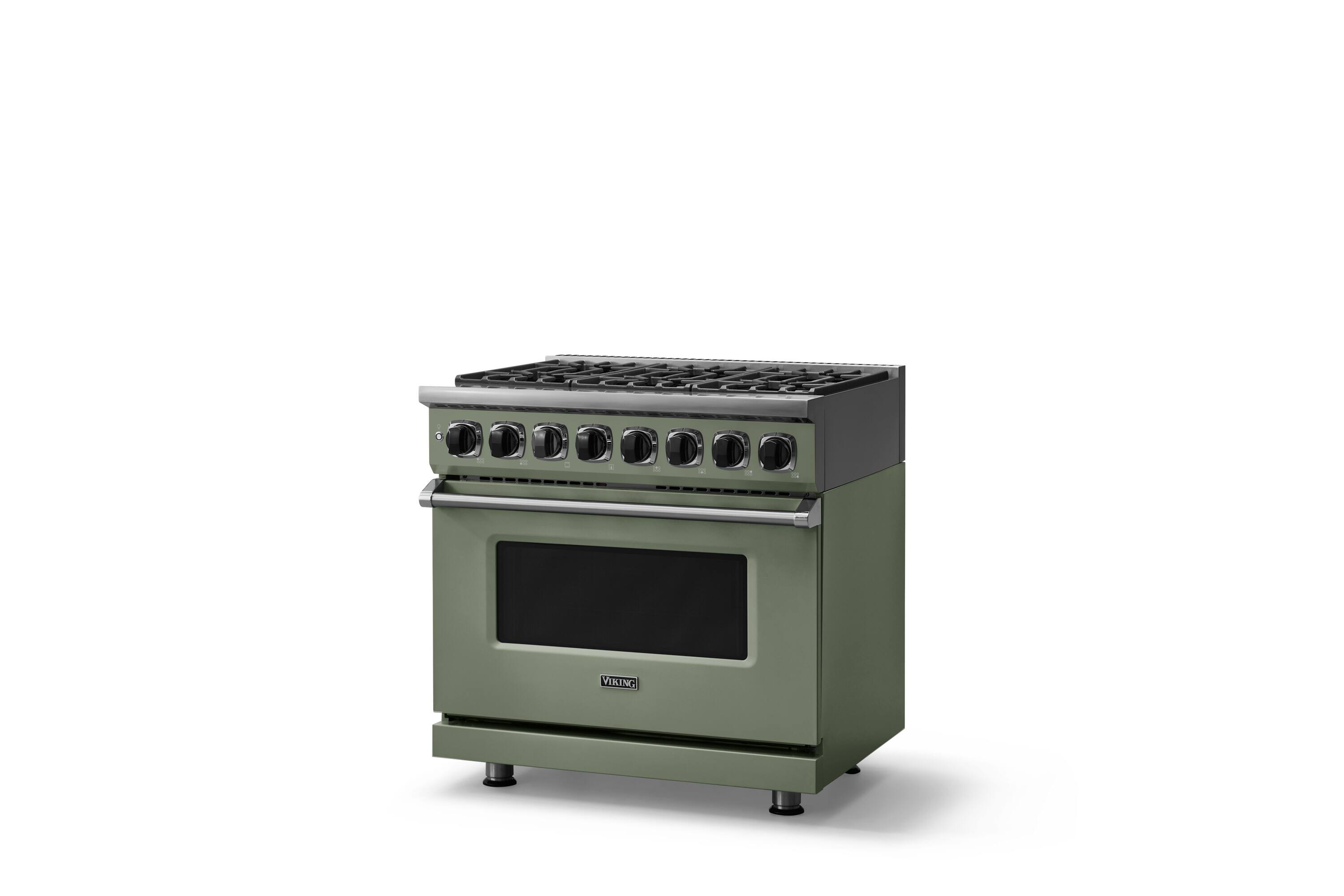 Angle. Viking - 36 in. Wide 6 Burner Dual Fuel Sealed Burner Range-LP - Eucalyptus.