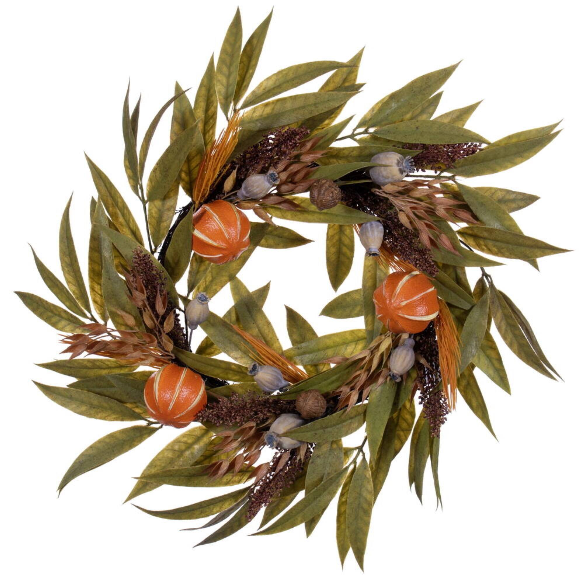 Front. Vickerman - Vickerman 24" Orange Gourd Bay Leaf Wreath - Orange.