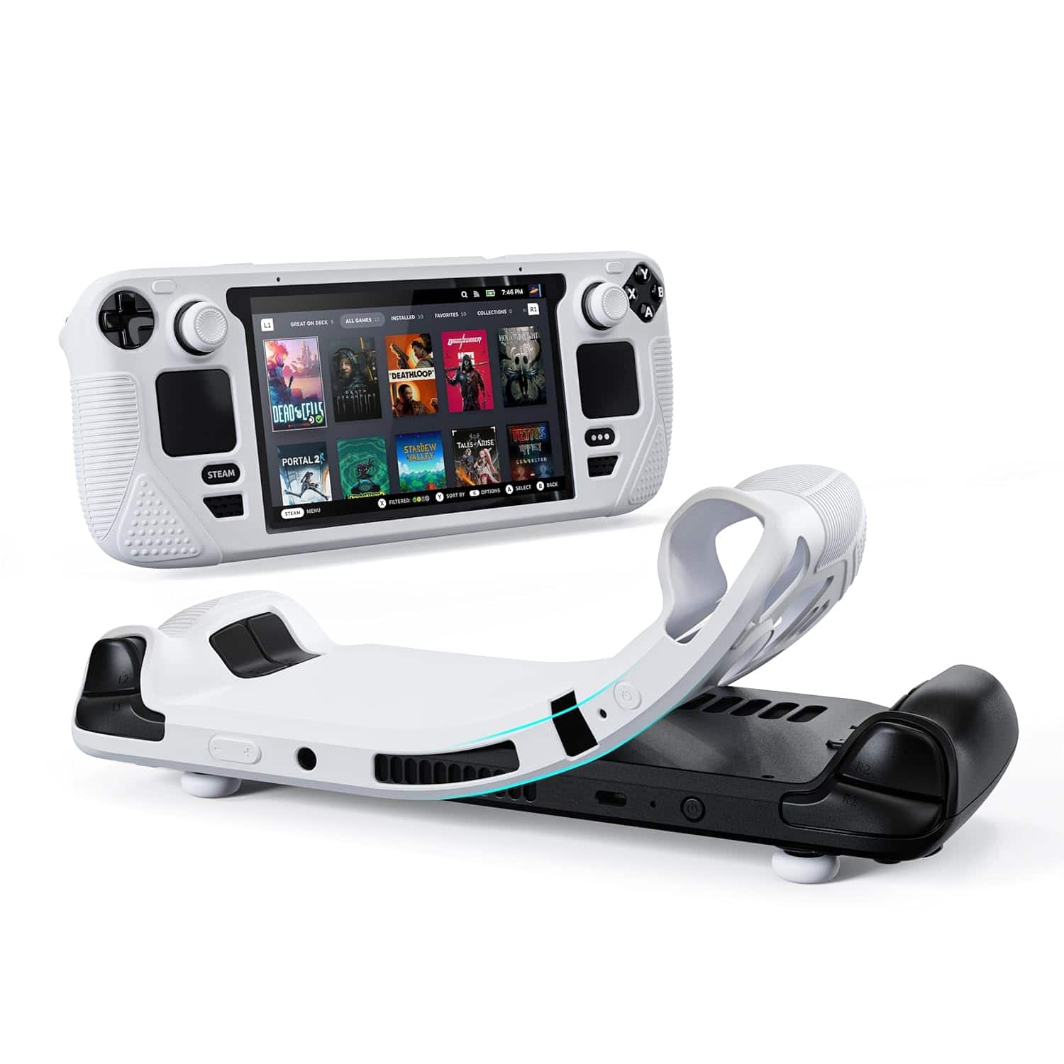 Syntech - Protective Case Compatible with Steam Deck Console OLED/LCD, All-Round Protection with Non-Slip Thumb Grips - White