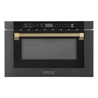 ZLINE - Autograph 24 in. 1.2 cu. ft. Built-in Microwave Drawer and Champagne Bronze Helix Handle - Black Stainless Steel - Front_Zoom