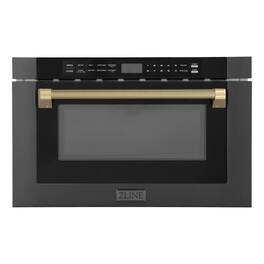 ZLINE - Autograph 24 in. 1.2 cu. ft. Built-in Microwave Drawer and Champagne Bronze Helix Handle - Black Stainless Steel