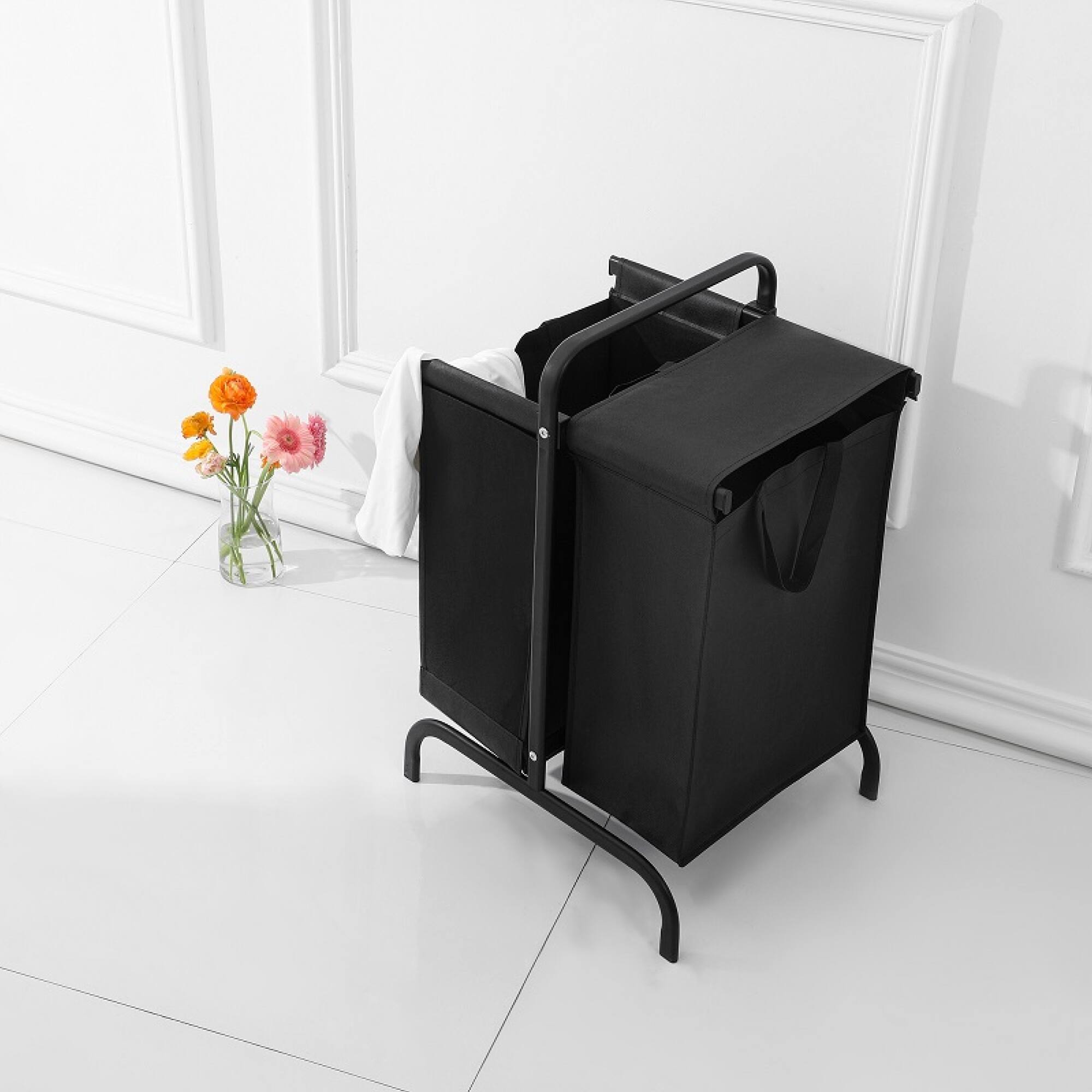 Alt View 4. ELEMENT ACE - Large Two-Tier Laundry Hamper with Sorting Cards and Lid for Efficient Clothes and Toys Storage - Black.