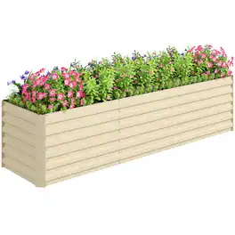 Outsunny - 8 x 2 x 2ft Galvanized Raised Garden Bed Kit, Outdoor Metal Elevated Planter Box with Safety Edging, Large Raised Bed - Cream White