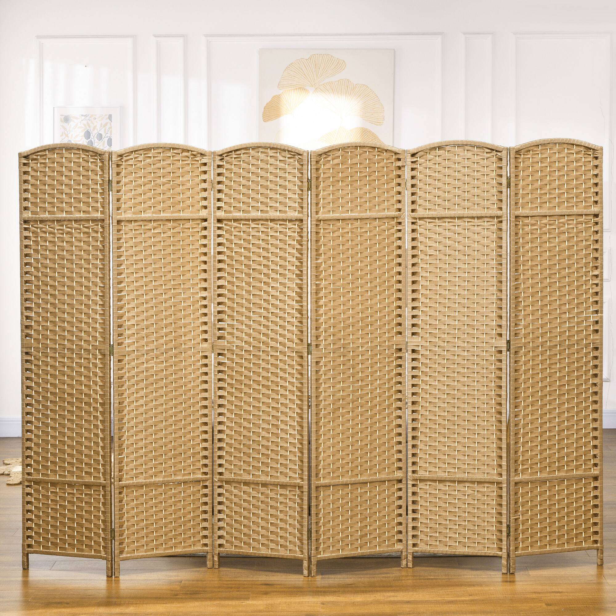 Angle. MOOSOO - 6 Panel Room Divider, Folding Privacy Screen, 5.6' Room Separator, Wave Fiber Freestanding Partition Wall Divider - Natural.