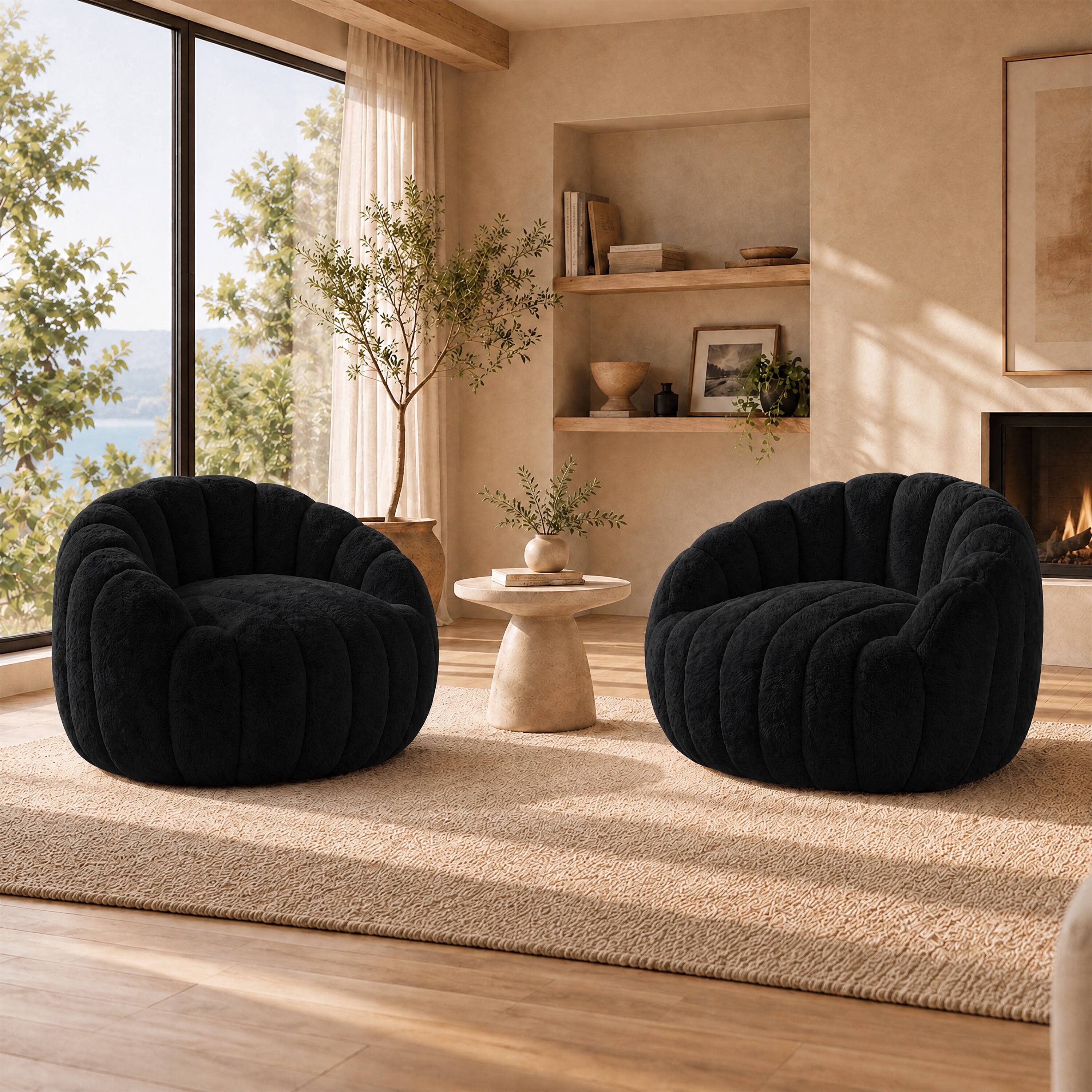 Alt View 2. Vipbear - Shell-Shaped Bean Bag Chair for Adults and Teens, Faux Fur Sofa Chair, Comfy Accent Chair  with Foam Filling - Black.