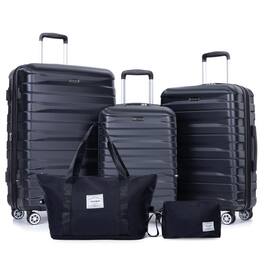 BreeBe - Expandable Hard PC 5-Piece Luggage Set with TSA Lock and Spinner Wheels - Black