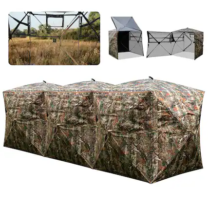 Front. Gymax - Gymax 2-6 Person Side-by-Side Hunting Blinds w/Noise-free Windows Swing Doors Bag - Green.