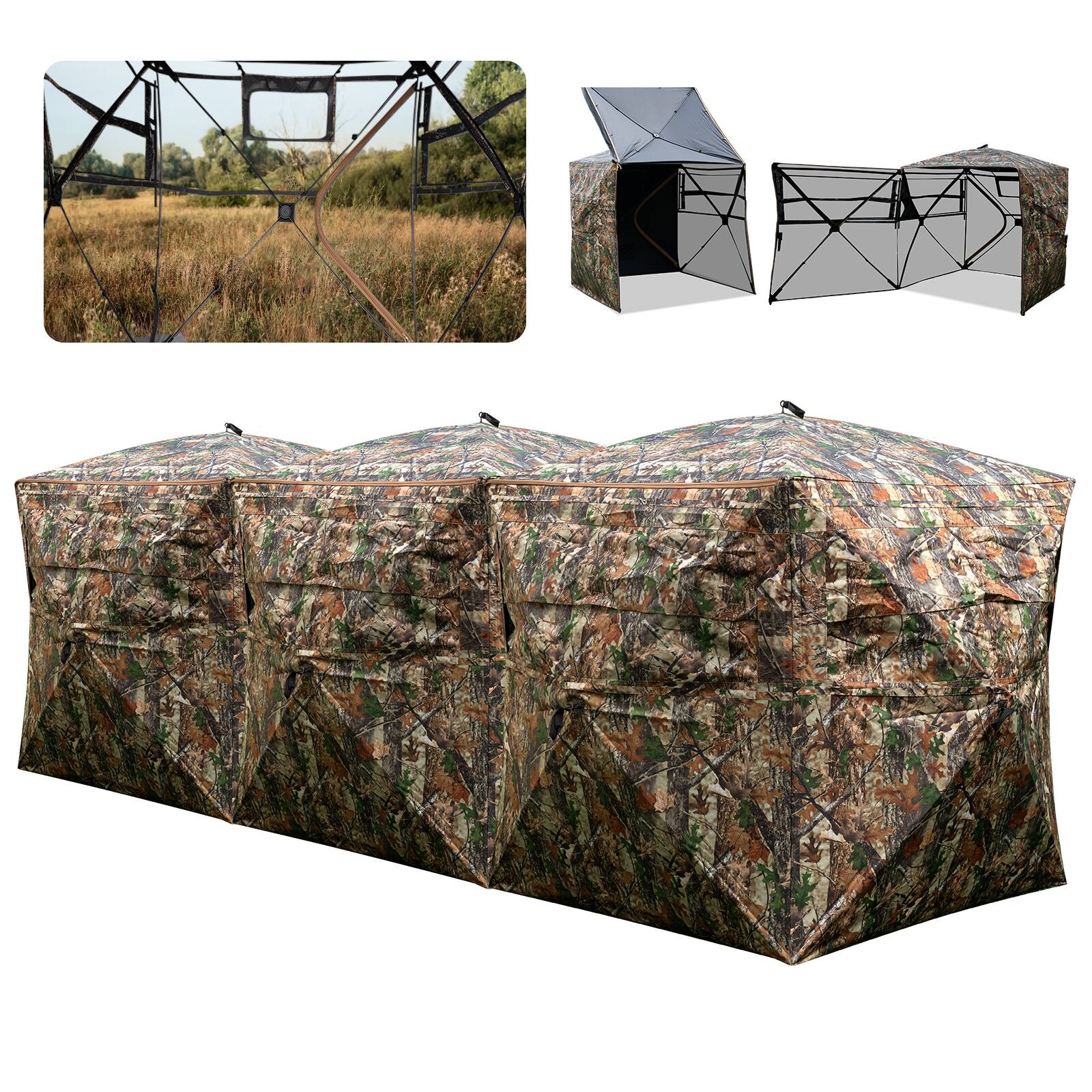 Front. Gymax - Gymax 2-6 Person Side-by-Side Hunting Blinds w/Noise-free Windows Swing Doors Bag - Green.