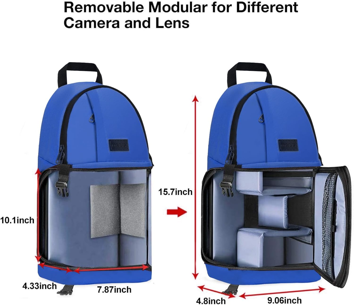 Removable Modular for Different Camera and Lens  
15.7 inch  
10.1 inch  
4.33 inch  
7.87 inch  
4.8 inch  
9.06 inch