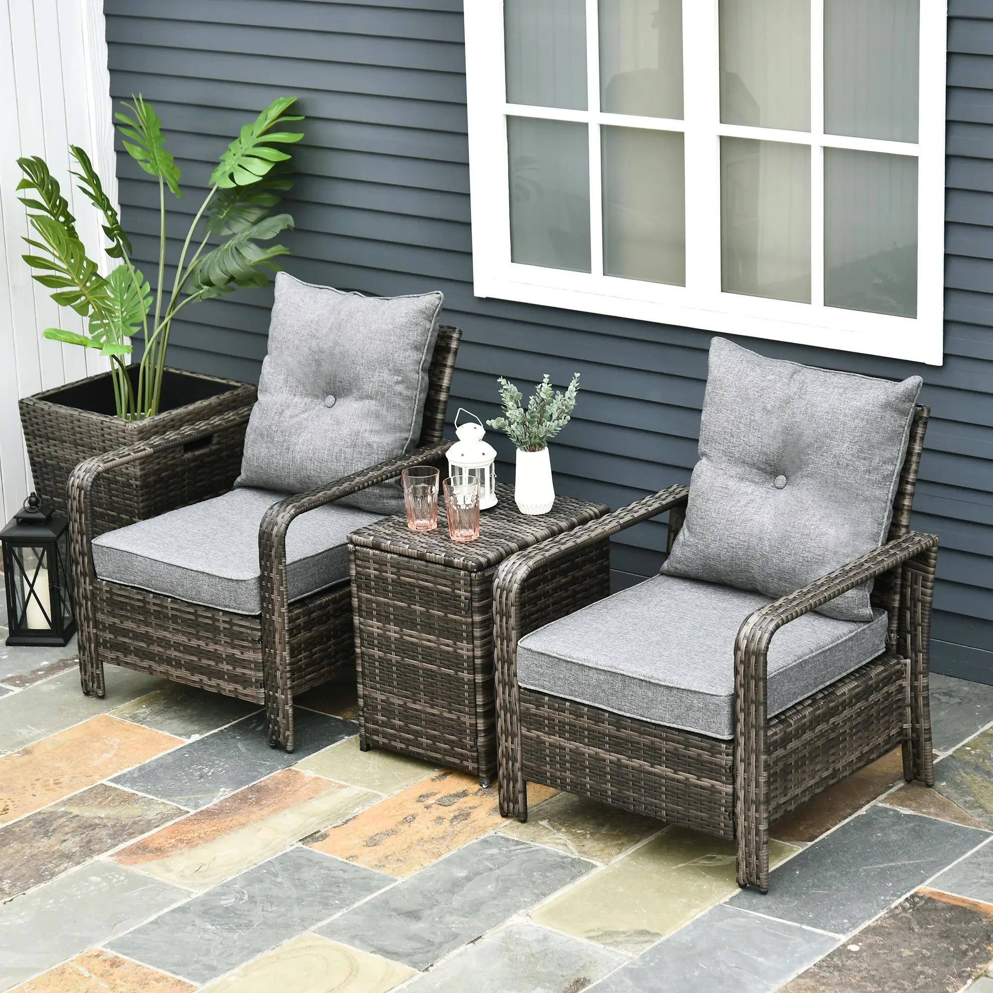 Left. Resenkos - Resenkos 3 Pieces Patio Furniture, Two Chairs And A Matching Table, PE Rattan, Gray - Gray.
