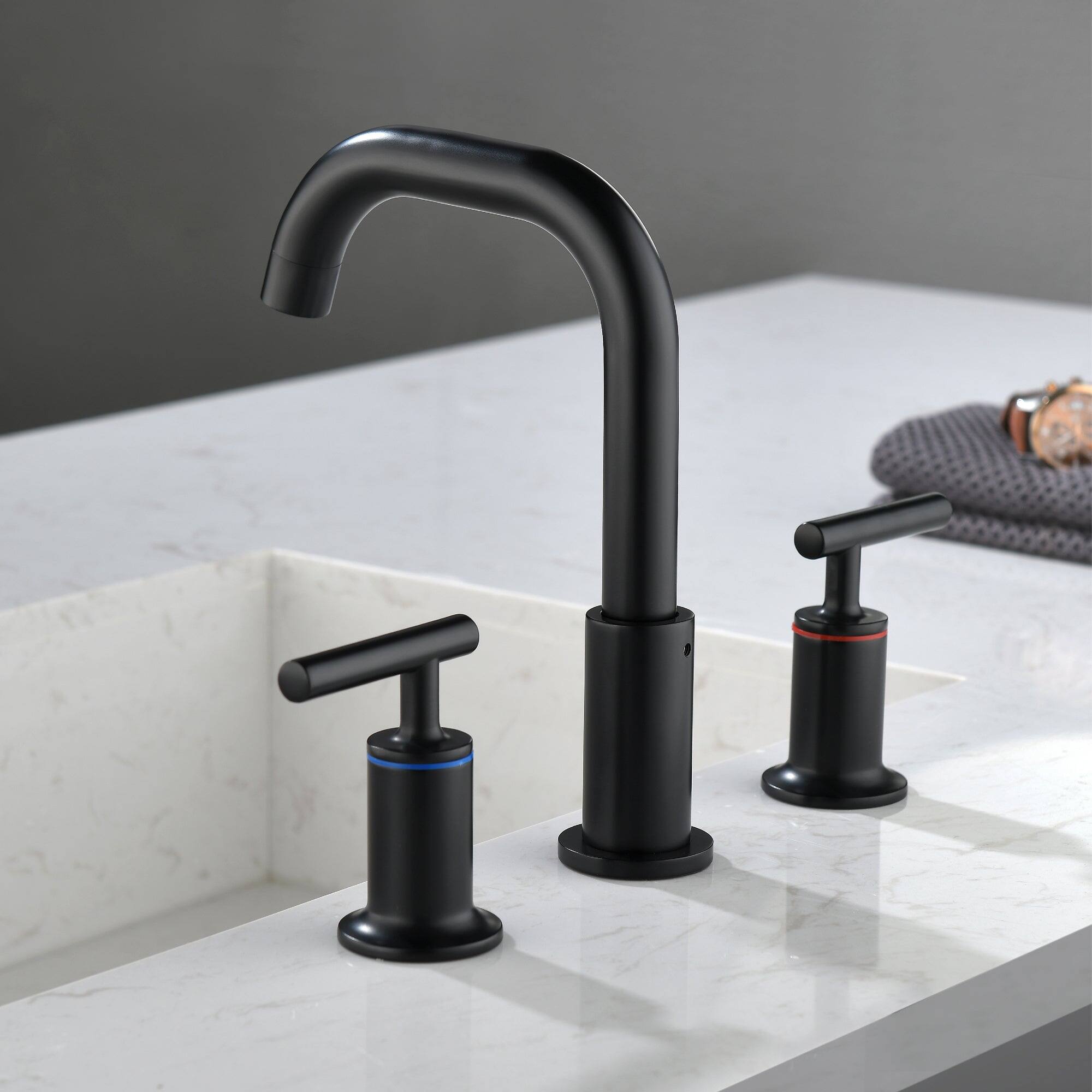 Alt View 9. Boyel Living - 8 in Widespread Double Handle 1.2 GPM Bathroom Faucet with Quick Connect Hose and Water Supply Hose in Matte Black - Matte Black.