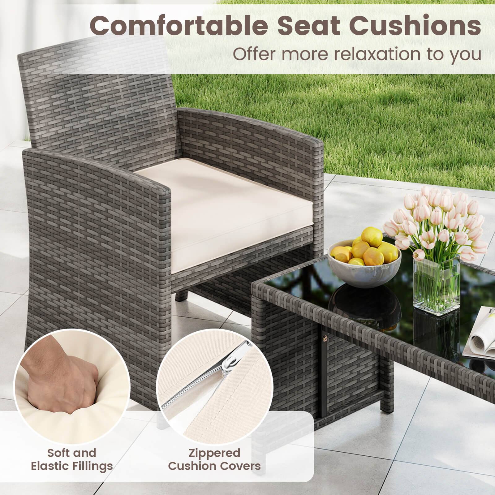 Comfortable Seat Cushions  
Offer more relaxation to you  

Soft and Elastic Fillings  
Zippered Cushion Covers
