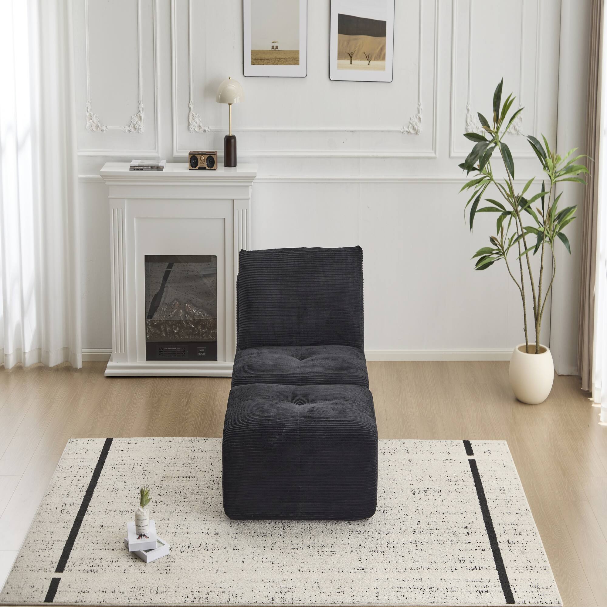 Alt View 4. Boyel Living - Memory Foam Corduroy Chaise Lounge with Movable Ottoman - Black.