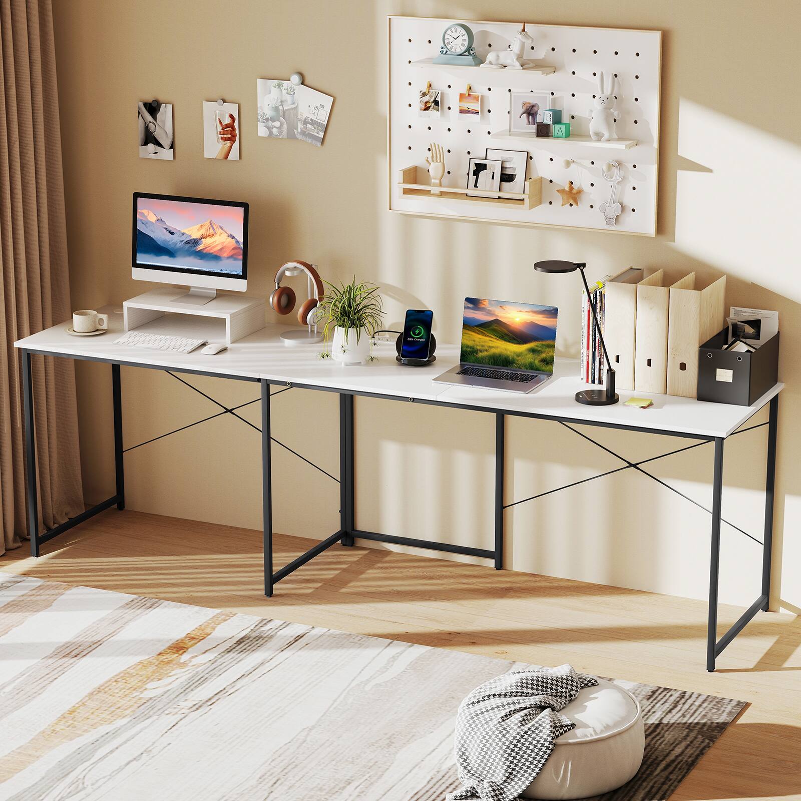 Alt View 4. Gymax - Gymax 95'' L-Shaped Reversible Computer Desk 2-Person Long Table Monitor Stand White - White, Black.