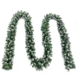 MOVSSOU - 18ft Christmas Garland 50 LED Lights Pre-Lit Artificial Xmas Garland Snow Flocked Wall Christmas Decorations - Green