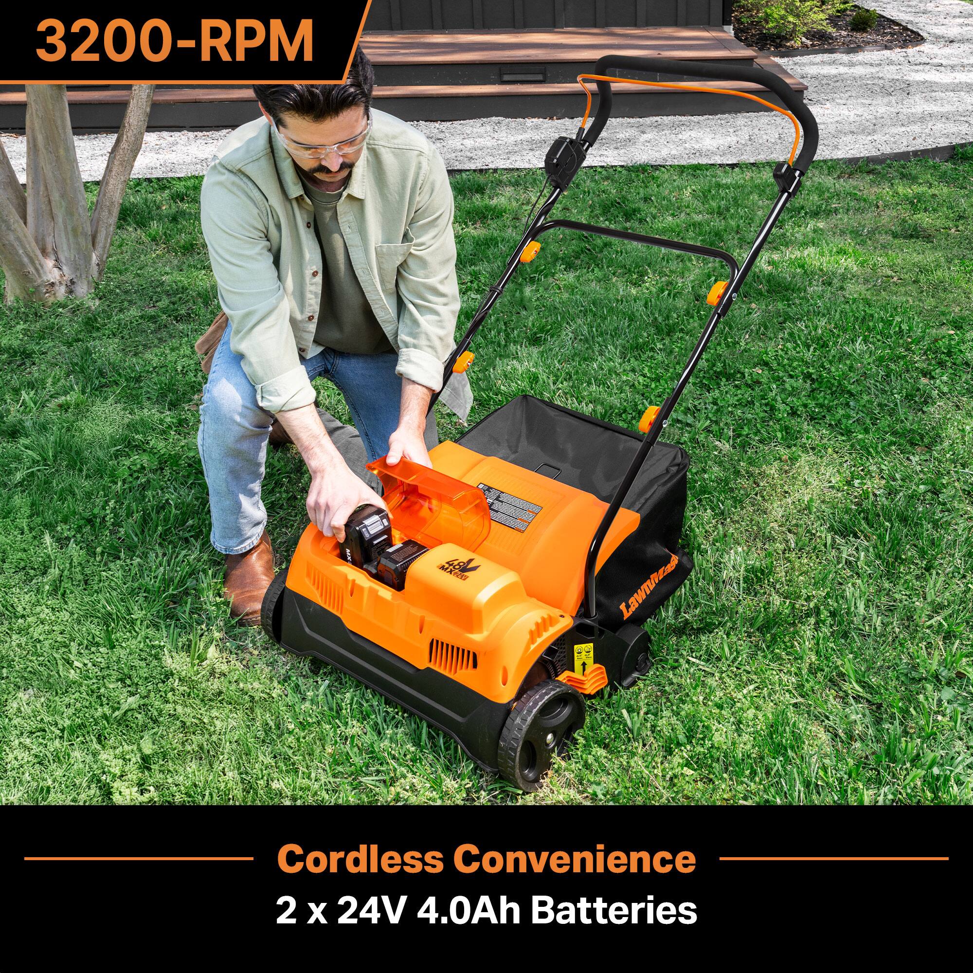 3200-RPM  
NEW 48V  
Lawnhead  
Cordless Convenience  
2 x 24V 4.0Ah Batteries