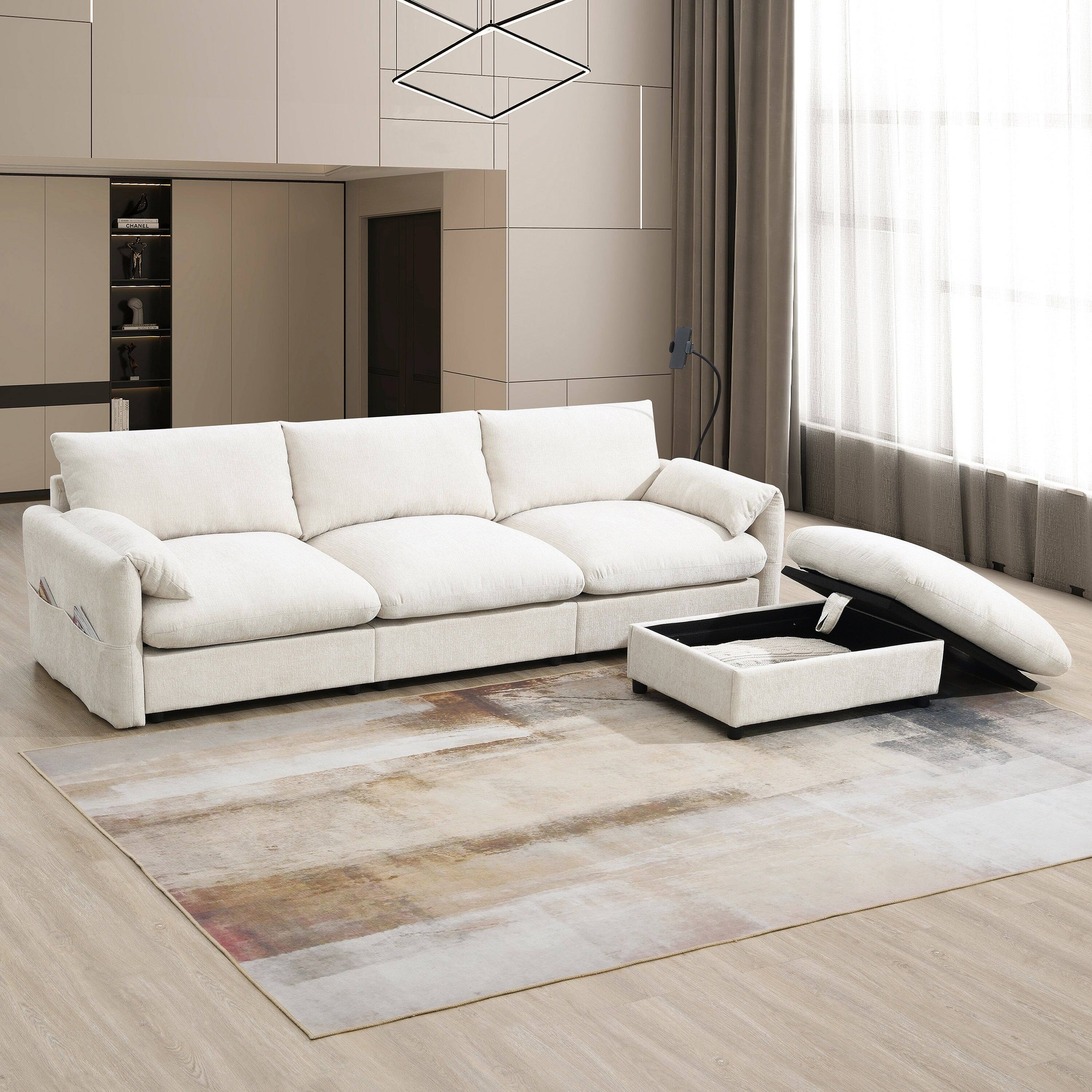 Alt View 1. Boyel Living - L-Shaped Sectional Sofa Storage Adjustable Phone Holder Beige Chenille 4 Seat - Beige.