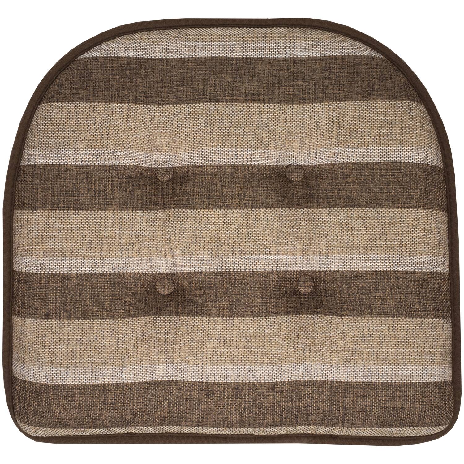 Left. Sweet Home Collection - Bradford Striped U Shaped Memory Foam 17" x 16" Chair Cushion, 4-Pack - Chocolate/Beige.