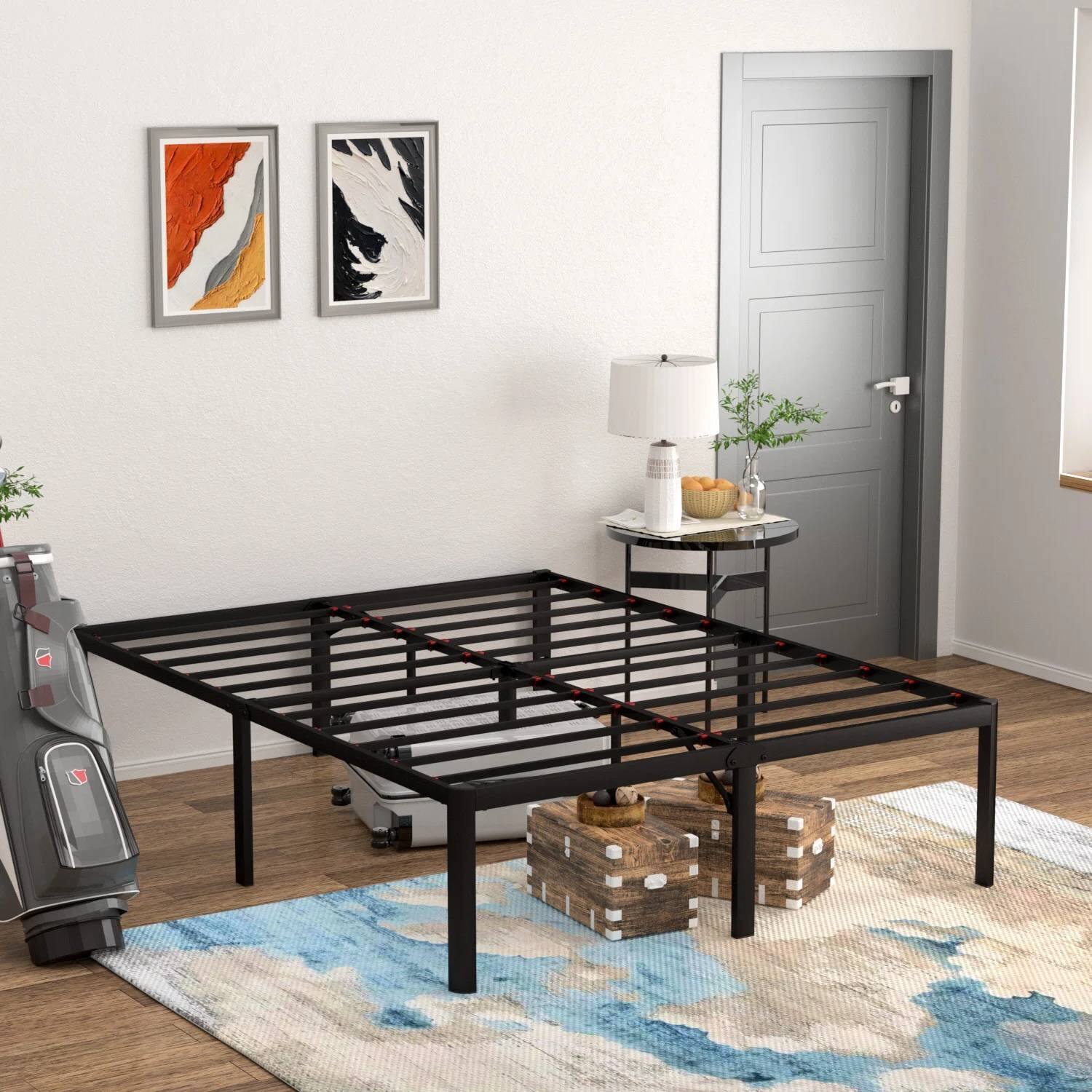Angle. Hivvago - Hivvago Full 18-inch Rounded Edge Corners Metal Bed Frame with Under-bed Storage Space - Black.