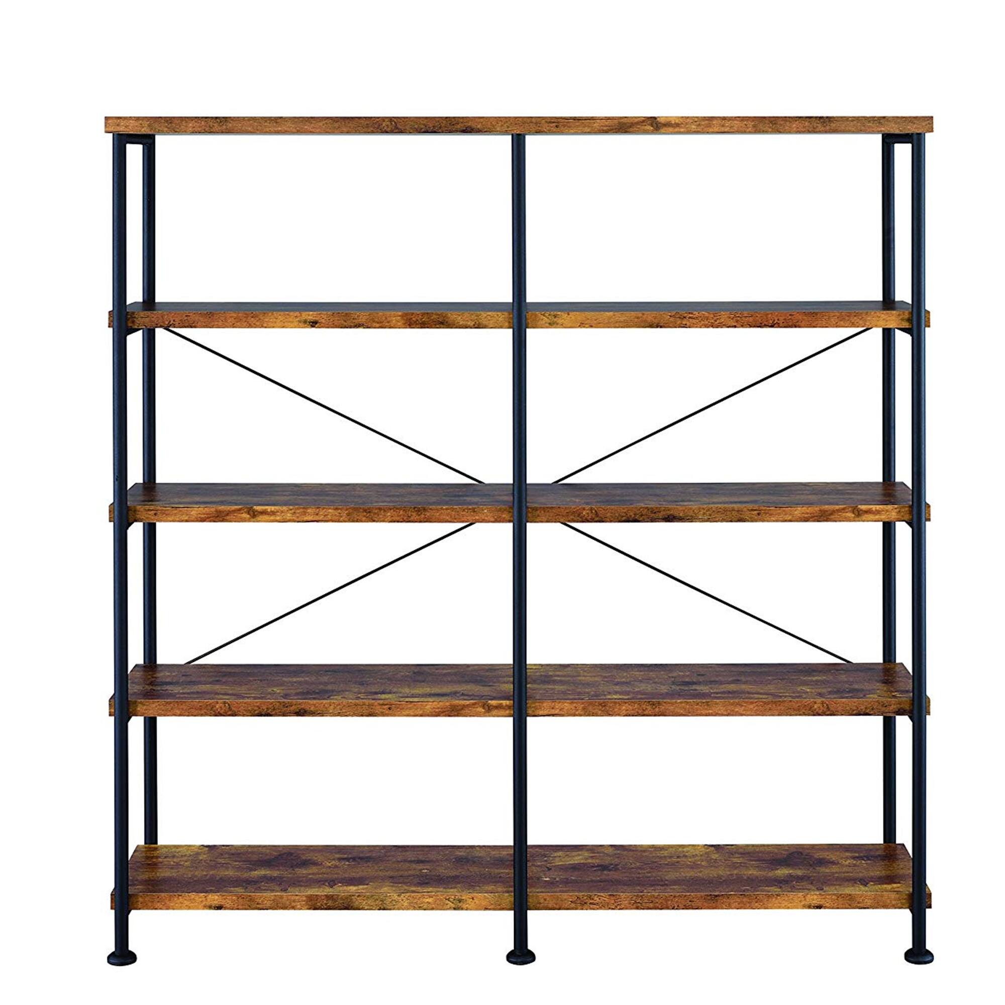 Alt View 1. Manhattan Lane - Olga 63 Inch Industrial 4 Tier Shelf Bookshelf, Particleboard, Metal Frame - Brown and Black.