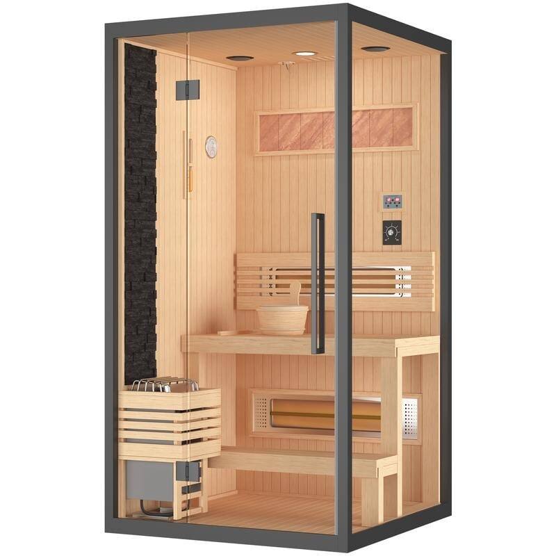 Alt View 6. U-HOMY - Dual-Therapy Luxury Sauna – Steam or Far-Infrared, Bluetooth & Color Light Therapy for Home Use - Black.