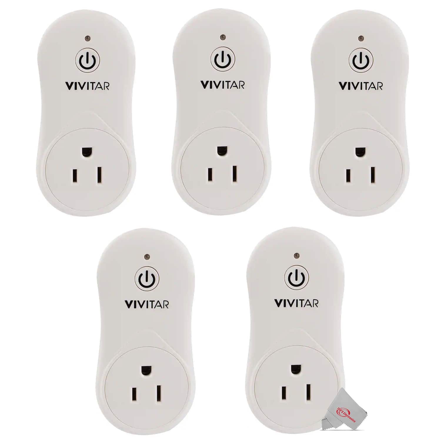 Vivitar - 5x Smart Home Wi-Fi Outlet, USB Port Compatible with Alexa and Google Home No Hub Required - White