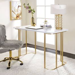 GOODSILO - Contemporary White and Gold Writing Desk with Open Base Design for Home Office and Study Spaces - Gold+White